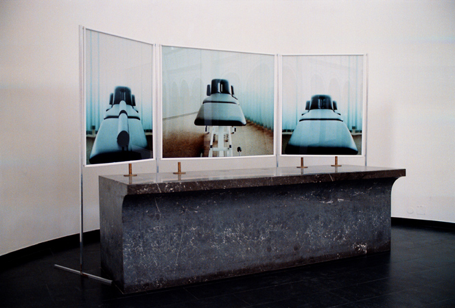 Installation view "trivialitas aeterna", 1998, Duratrans on Acrylic, 120 x 100 cm, 120 x 300 cm, 120 x 100 cm